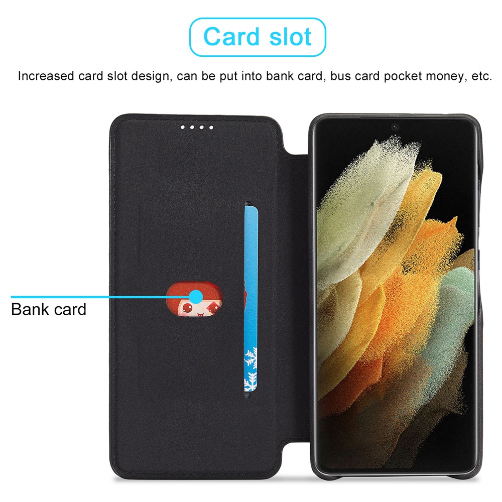 LC.IMEEKE Retro Style Protector Stand Leather Case with Card Holder for Samsung Galaxy S21 Ultra - Black-6