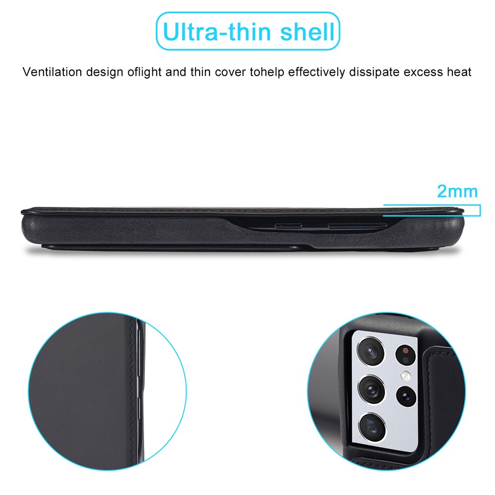 LC.IMEEKE Retro Style Protector Stand Leather Case with Card Holder for Samsung Galaxy S21 Ultra - Black-7