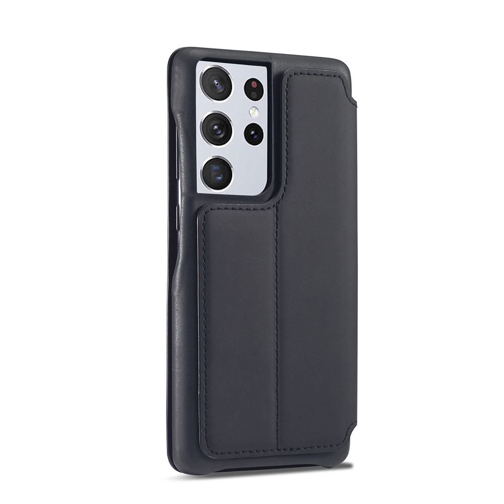 LC.IMEEKE Retro Style Protector Stand Leather Case with Card Holder for Samsung Galaxy S21 Ultra - Black-9