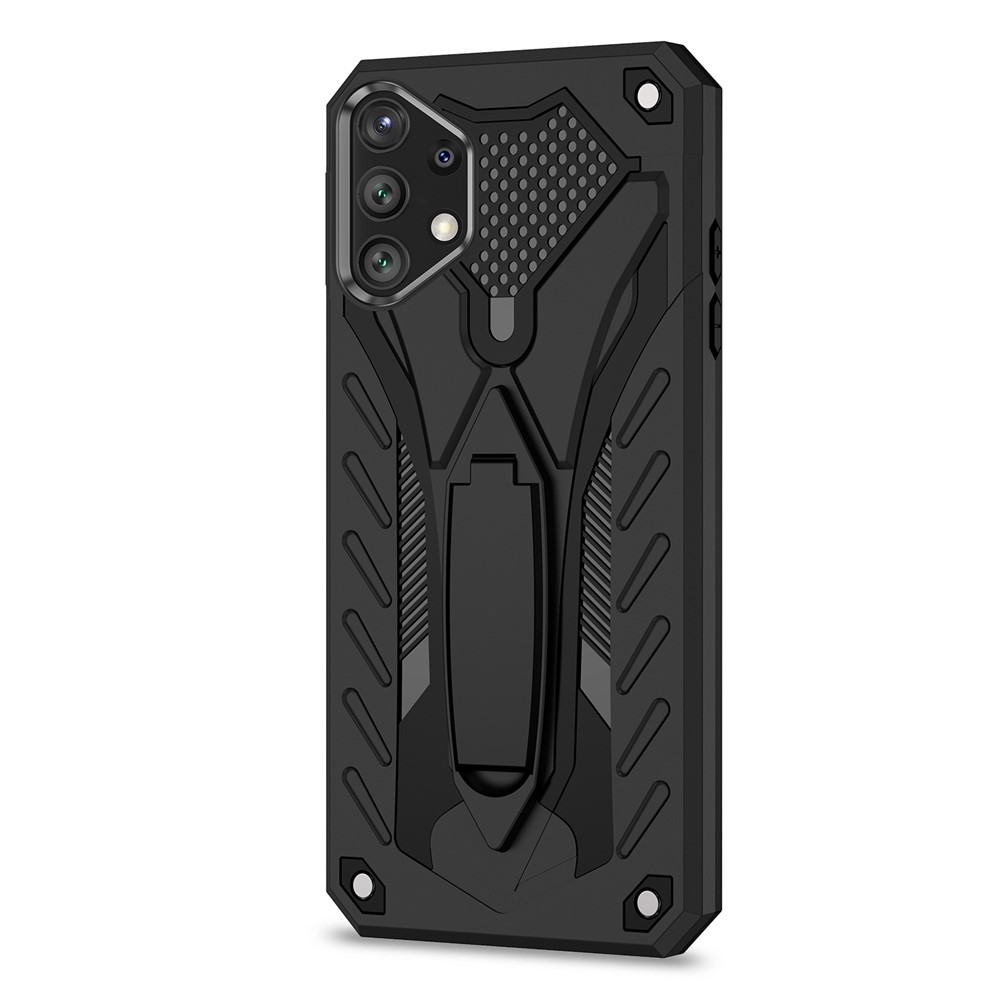 Phantom Knight Style TPU PC Protector Shell for Samsung Galaxy A32 Kickstand Cover - Black-4