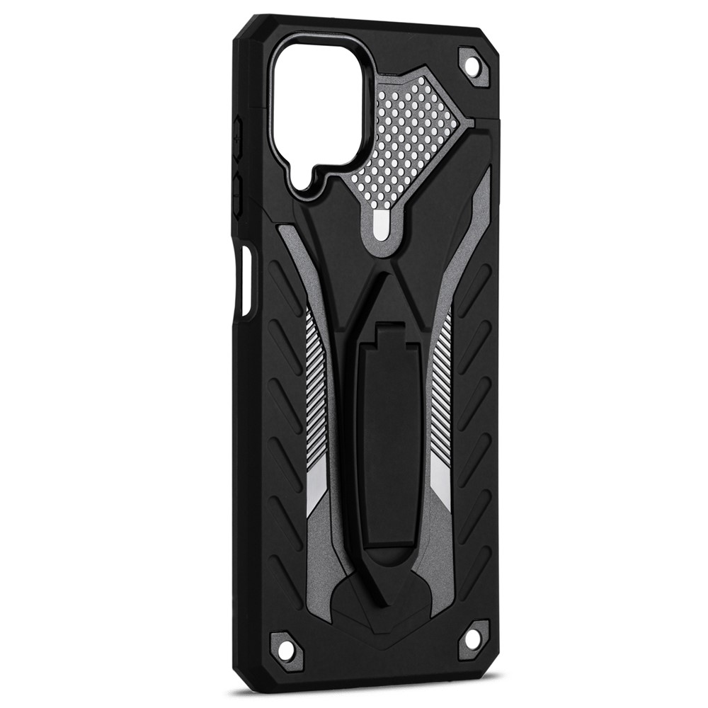 Phantom Knight Style TPU PC Protector Shell for Samsung Galaxy A12 Kickstand Cover - Black-2
