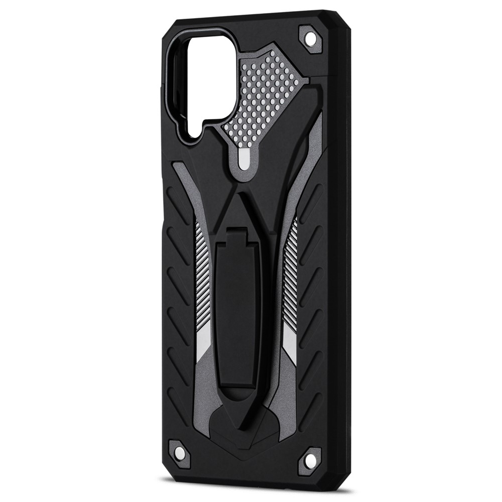 Phantom Knight Style TPU PC Protector Shell for Samsung Galaxy A12 Kickstand Cover - Black-3