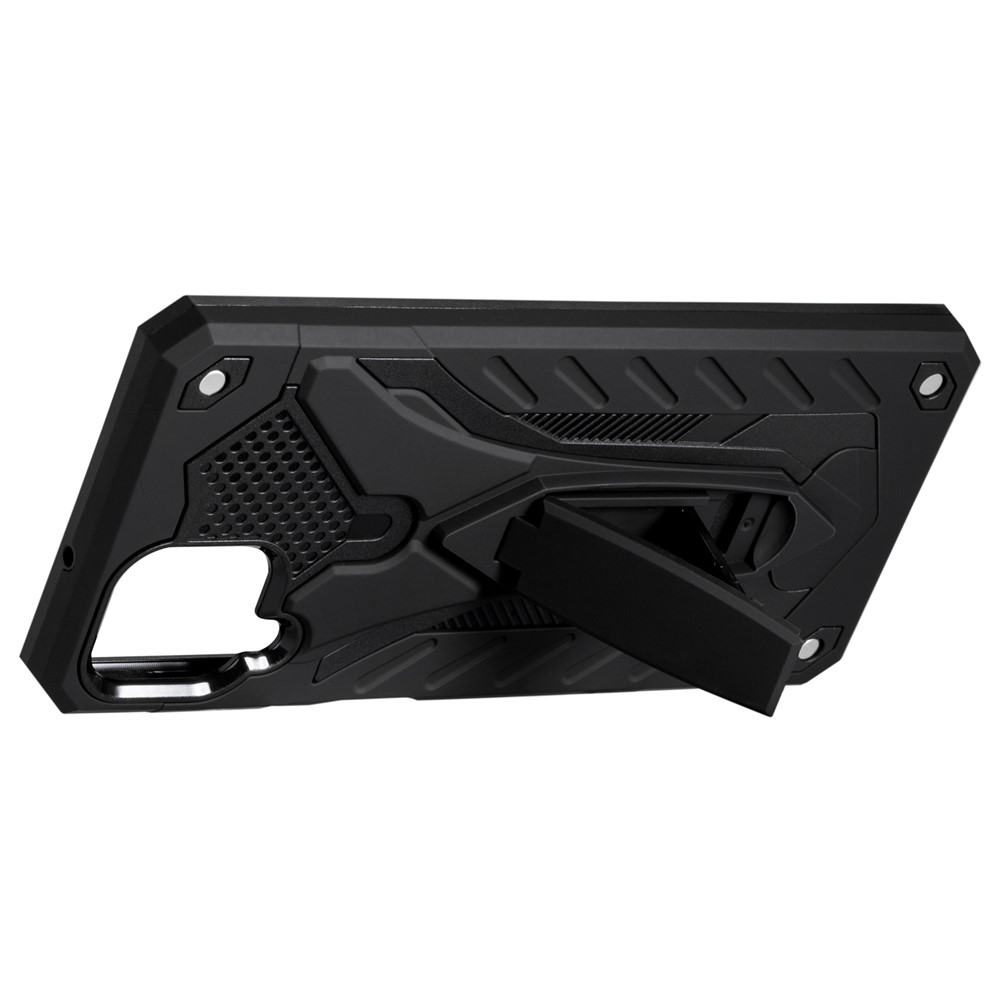 Phantom Knight Style TPU PC Protector Shell for Samsung Galaxy A12 Kickstand Cover - Black-4