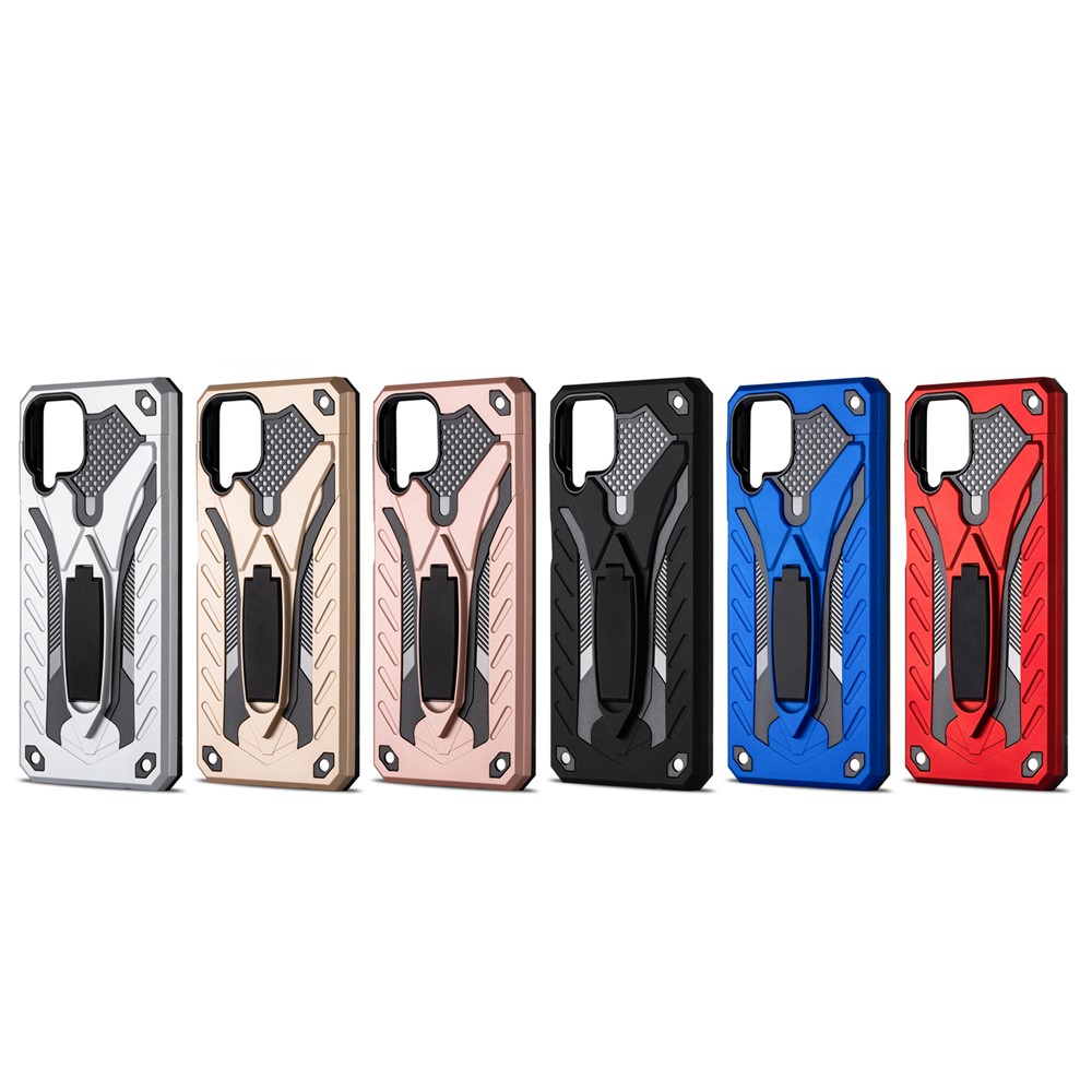 Phantom Knight Style TPU PC Protector Shell for Samsung Galaxy A12 Kickstand Cover - Black-5