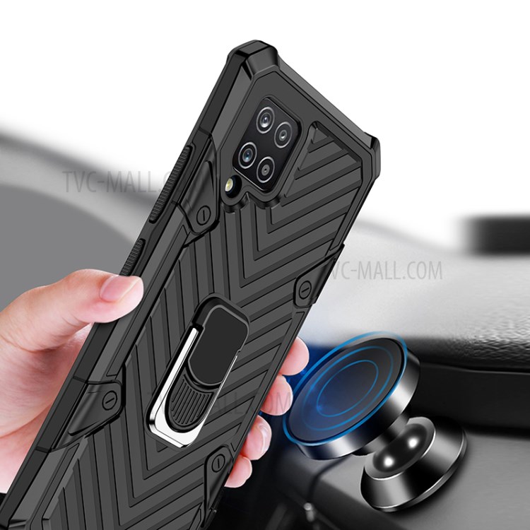 PC + TPU + Metal Hybrid Phone Protective Shell with Rotatable Finger Ring Kickstand for Samsung Galaxy A42 5G - Black-3