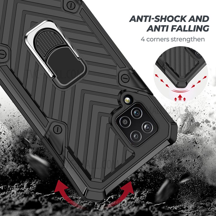 PC + TPU + Metal Hybrid Phone Protective Shell with Rotatable Finger Ring Kickstand for Samsung Galaxy A42 5G - Black-4