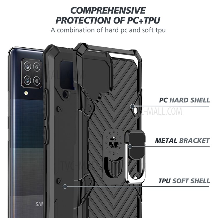 PC + TPU + Metal Hybrid Phone Protective Shell with Rotatable Finger Ring Kickstand for Samsung Galaxy A42 5G - Black-5