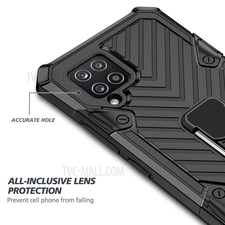 PC + TPU + Metal Hybrid Phone Protective Shell with Rotatable Finger Ring Kickstand for Samsung Galaxy A42 5G - Black-6