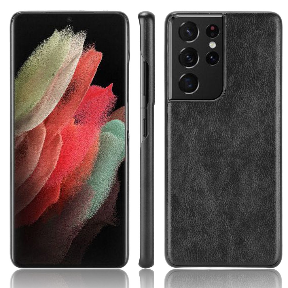 Litchi Texture Leather Coated Phone Case Phone Protective Cover for Samsung Galaxy S21 Ultra 5G - Black-1