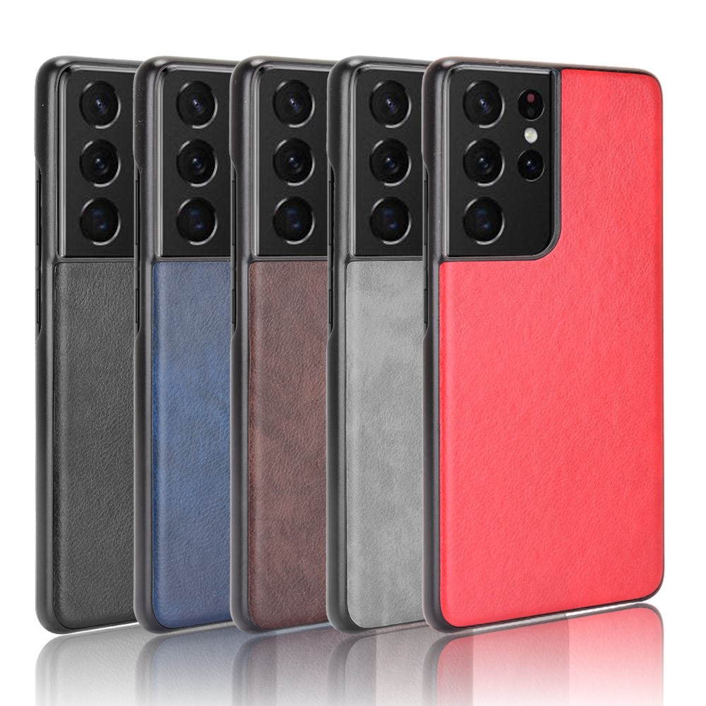 Litchi Texture Leather Coated Phone Case Phone Protective Cover for Samsung Galaxy S21 Ultra 5G - Black-7