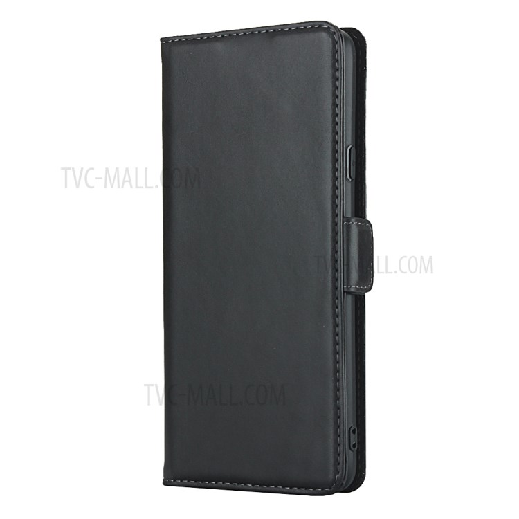 Genuine Leather Wallet Stand Design Protector Shell with Dual-Magnet-Clasp for Samsung Galaxy A20s - Black-2
