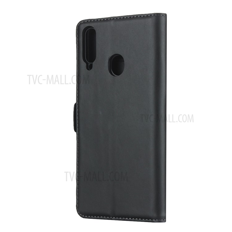 Genuine Leather Wallet Stand Design Protector Shell with Dual-Magnet-Clasp for Samsung Galaxy A20s - Black-3