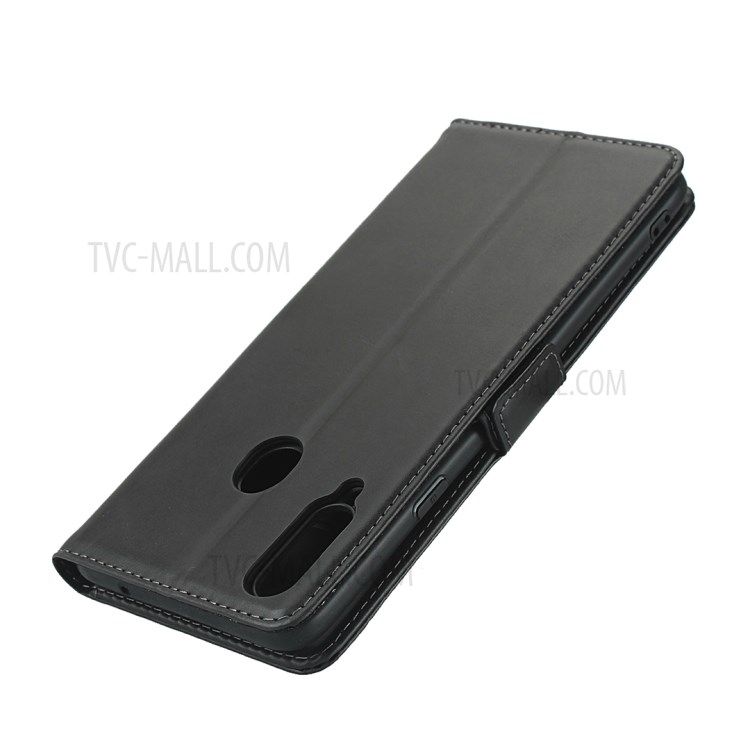 Genuine Leather Wallet Stand Design Protector Shell with Dual-Magnet-Clasp for Samsung Galaxy A20s - Black-6