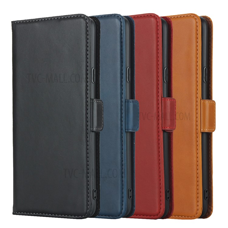 Genuine Leather Wallet Stand Design Protector Shell with Dual-Magnet-Clasp for Samsung Galaxy A20s - Black-8