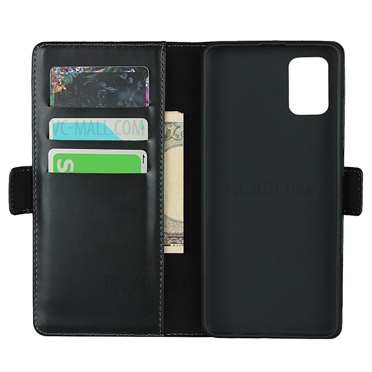 Wallet Stand Design Genuine Leather Protector Shell for Samsung Galaxy A51 SM-A515 - Black-4