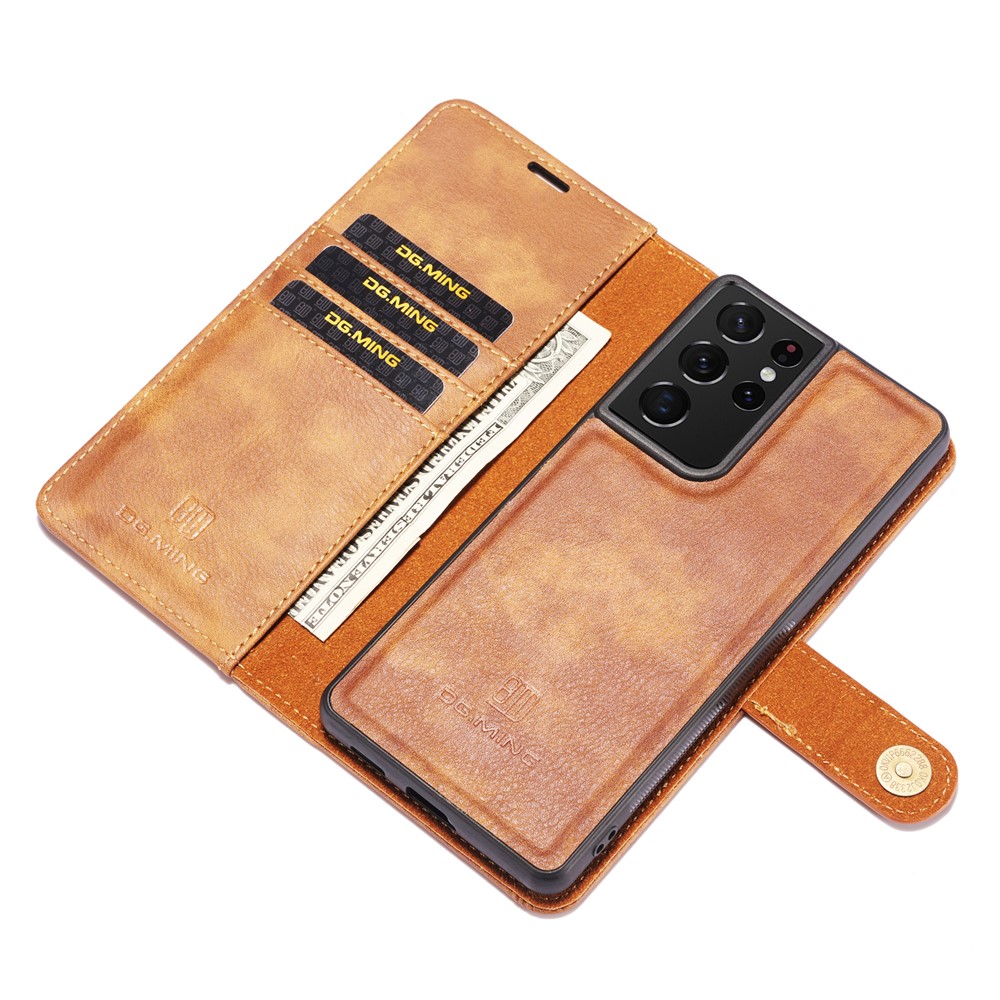 DG.MING Detachable 2-in-1 PC Cover Split Leather Case for Samsung Galaxy S21 Ultra 5G - Brown-4