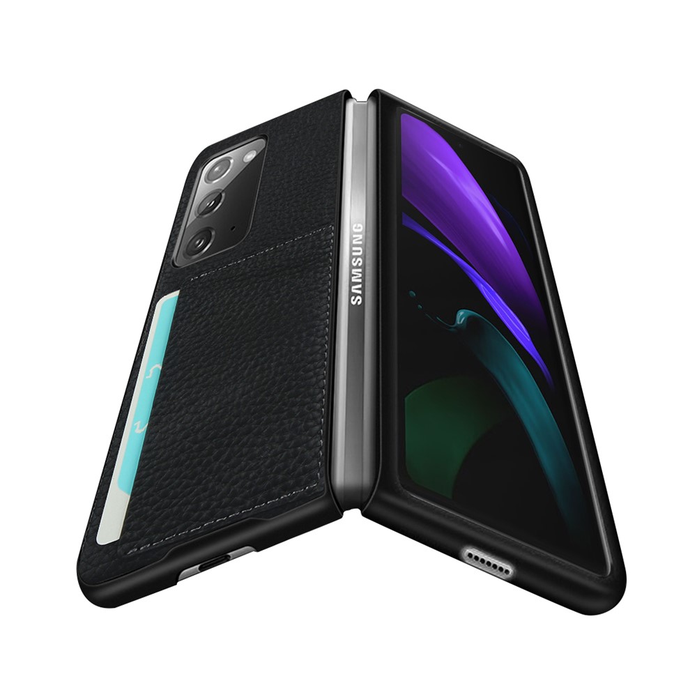 Litchi Texture Genuine Leather Case with Card Slot for Samsung Galaxy Z Fold2 5G - Black-2