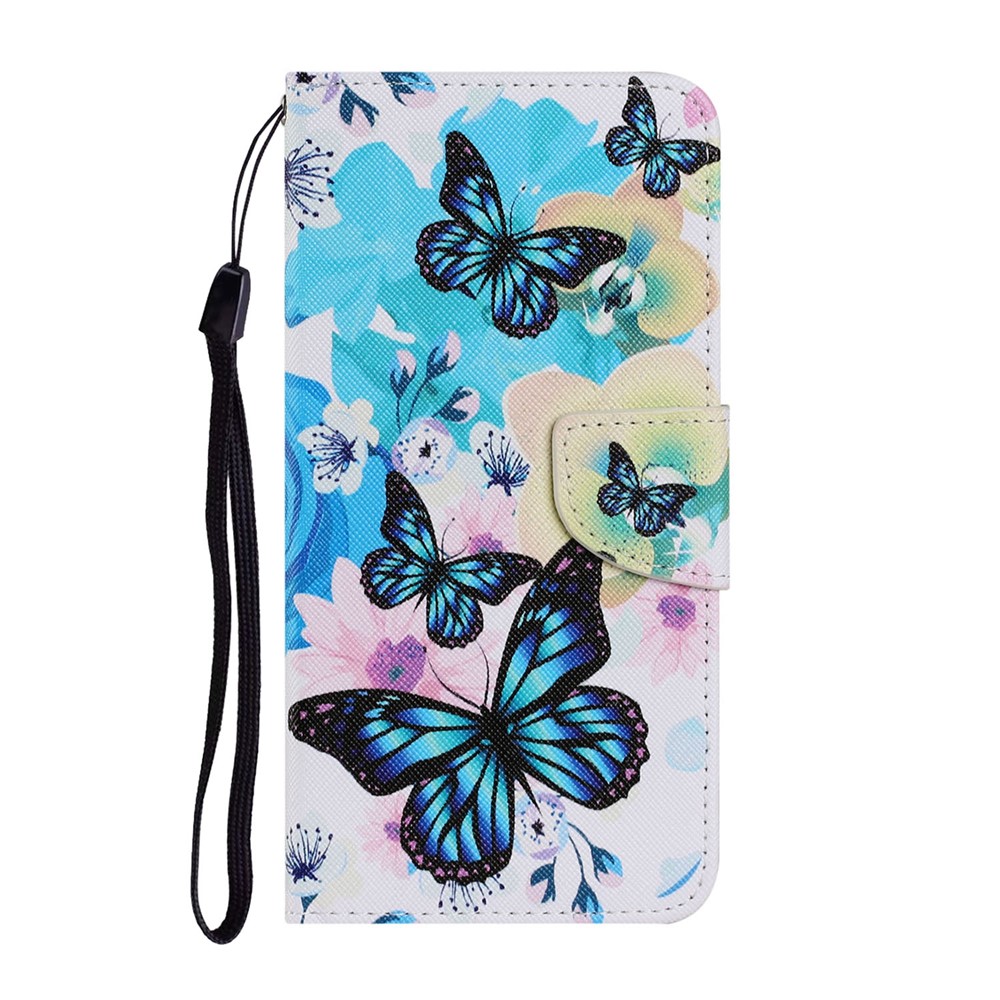 Pattern Printing Design PU Leather Wallet Phone Stand Case with Strap for Samsung Galaxy A32 - Blue Butterfly-1