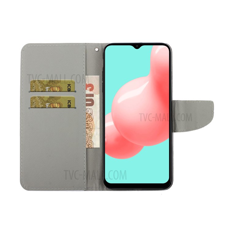 Pattern Printing Design PU Leather Wallet Phone Stand Case with Strap for Samsung Galaxy A32 - Blue Butterfly-12