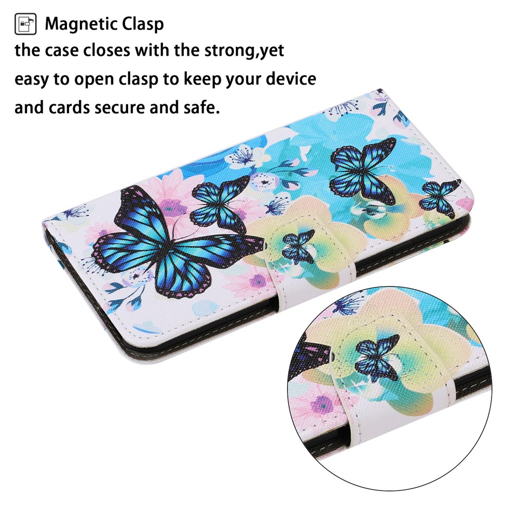 Pattern Printing Design PU Leather Wallet Phone Stand Case with Strap for Samsung Galaxy A32 - Blue Butterfly-3