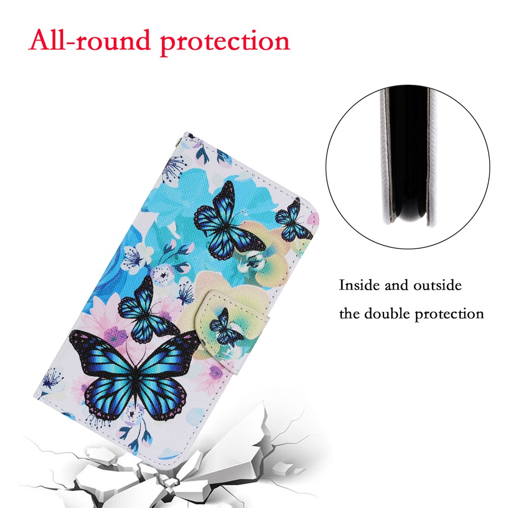 Pattern Printing Design PU Leather Wallet Phone Stand Case with Strap for Samsung Galaxy A32 - Blue Butterfly-4