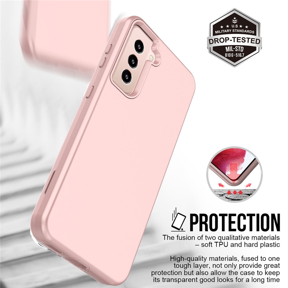 For Samsung Galaxy S21 4G/5G Rubberized Thicken TPU + PC Hybrid Case Cover - Pink-5