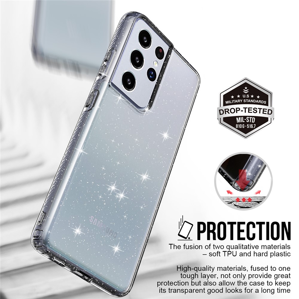 GW18 Clear Color Flash Powder TPU Protective Case for Samsung Galaxy S21 Ultra - Grey-4