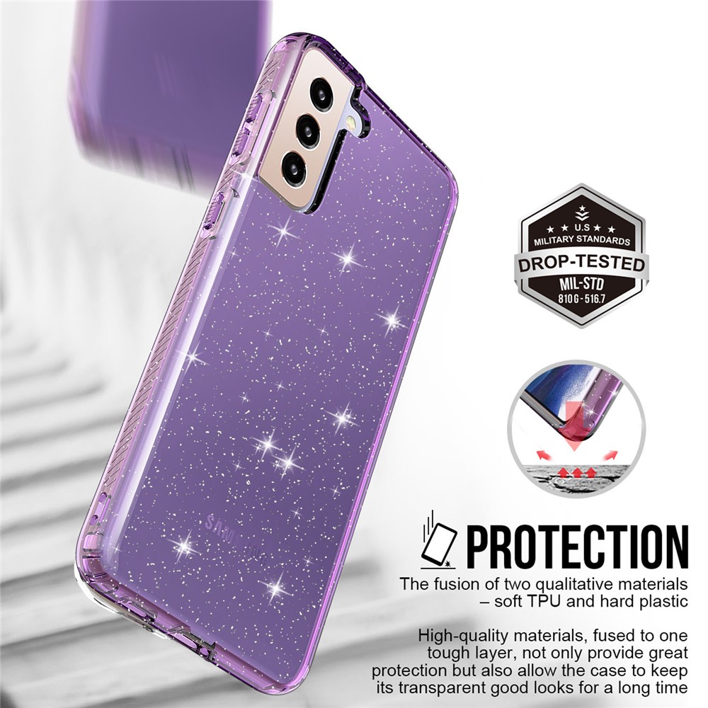 GW18 Clear Color Flash Powder TPU Case for Samsung Galaxy S21+ - Purple-3
