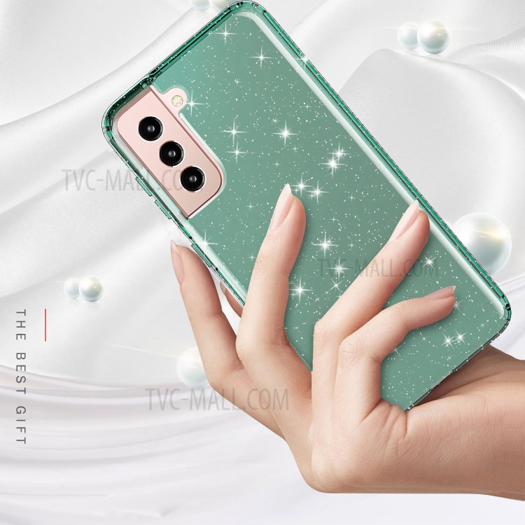 GW18 Clear Color Flash Powder TPU Case for Samsung Galaxy S21 Cover - Green-2