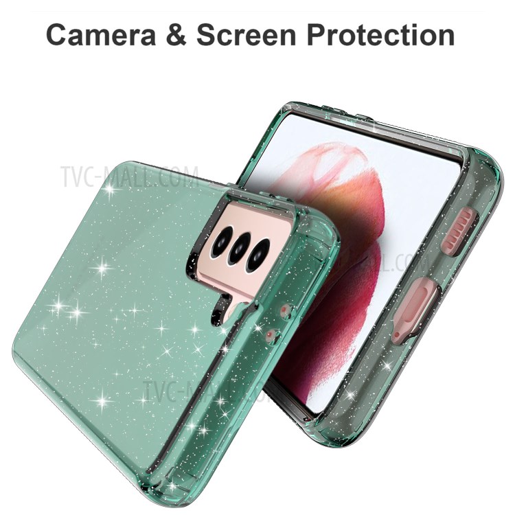 GW18 Clear Color Flash Powder TPU Case for Samsung Galaxy S21 Cover - Green-3