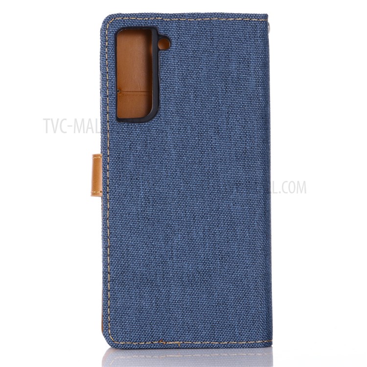 Jeans Cloth Wallet PU Leather Stand Protector Case for Samsung Galaxy S21 5G - Dark Blue-2