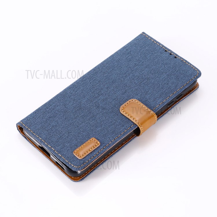 Jeans Cloth Wallet PU Leather Stand Protector Case for Samsung Galaxy S21 5G - Dark Blue-9