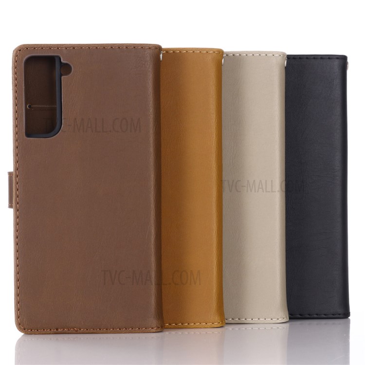 Retro Style Crazy Horse Leather Wallet Case for Samsung Galaxy S21 5G Cover - Coffee-12