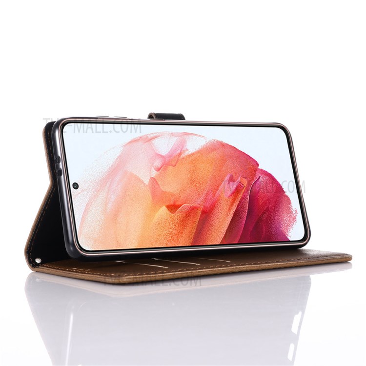 Retro Style Crazy Horse Leather Wallet Case for Samsung Galaxy S21 5G Cover - Coffee-4