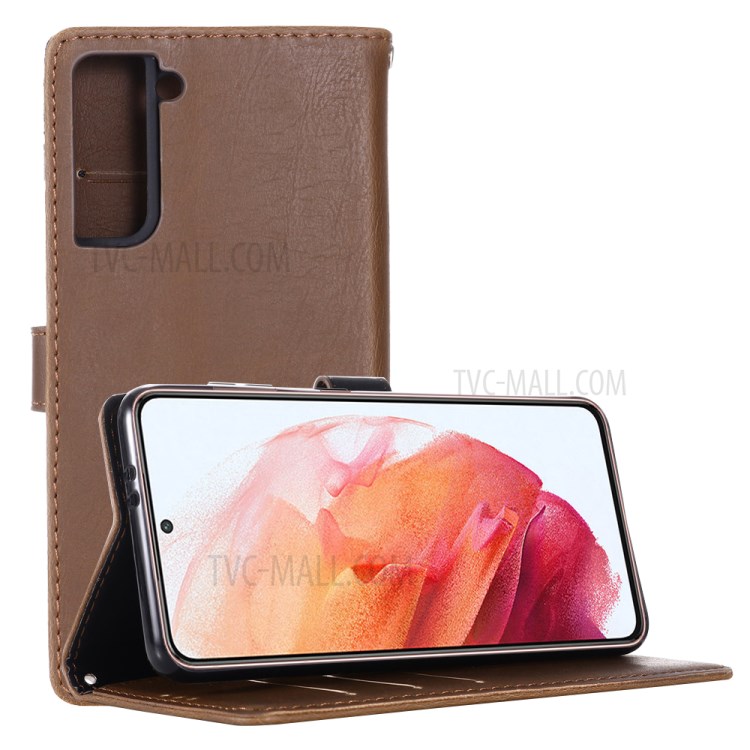 Retro Style Crazy Horse Leather Wallet Case for Samsung Galaxy S21 5G Cover - Coffee-5