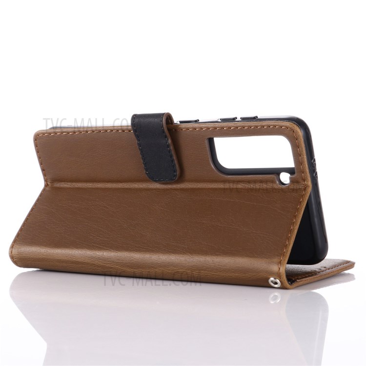 Retro Style Crazy Horse Leather Wallet Case for Samsung Galaxy S21 5G Cover - Coffee-7