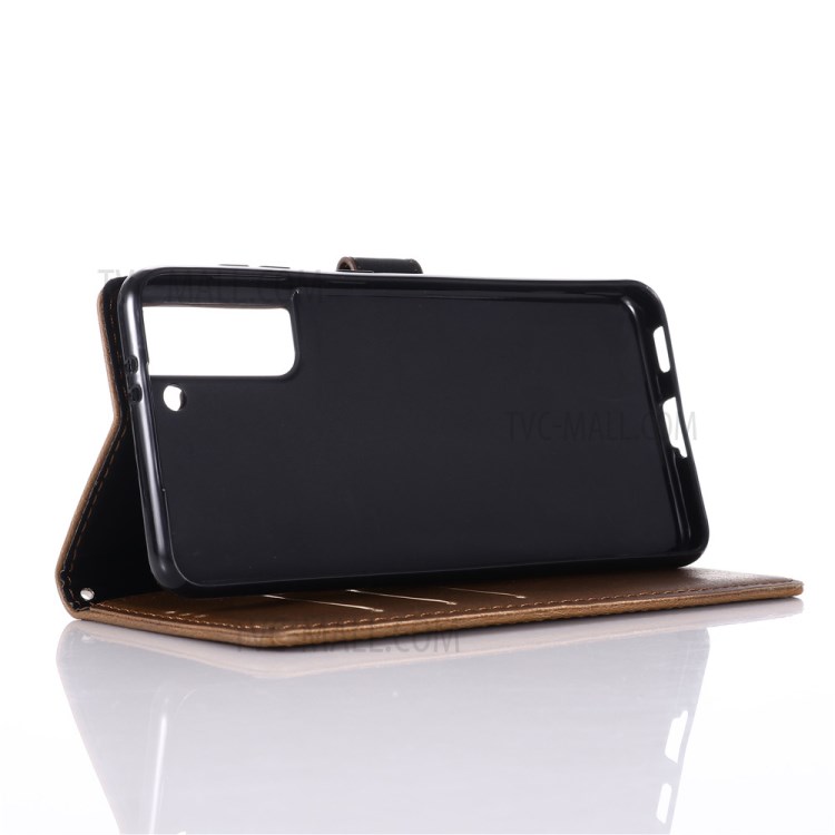 Retro Style Crazy Horse Leather Wallet Case for Samsung Galaxy S21 5G Cover - Coffee-8