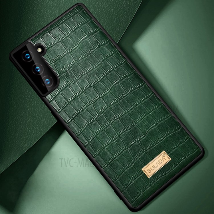 SULADA Crocodile Texture PU Leather +TPU Hybrid Protector Case for Samsung Galaxy S21 5G - Green-1