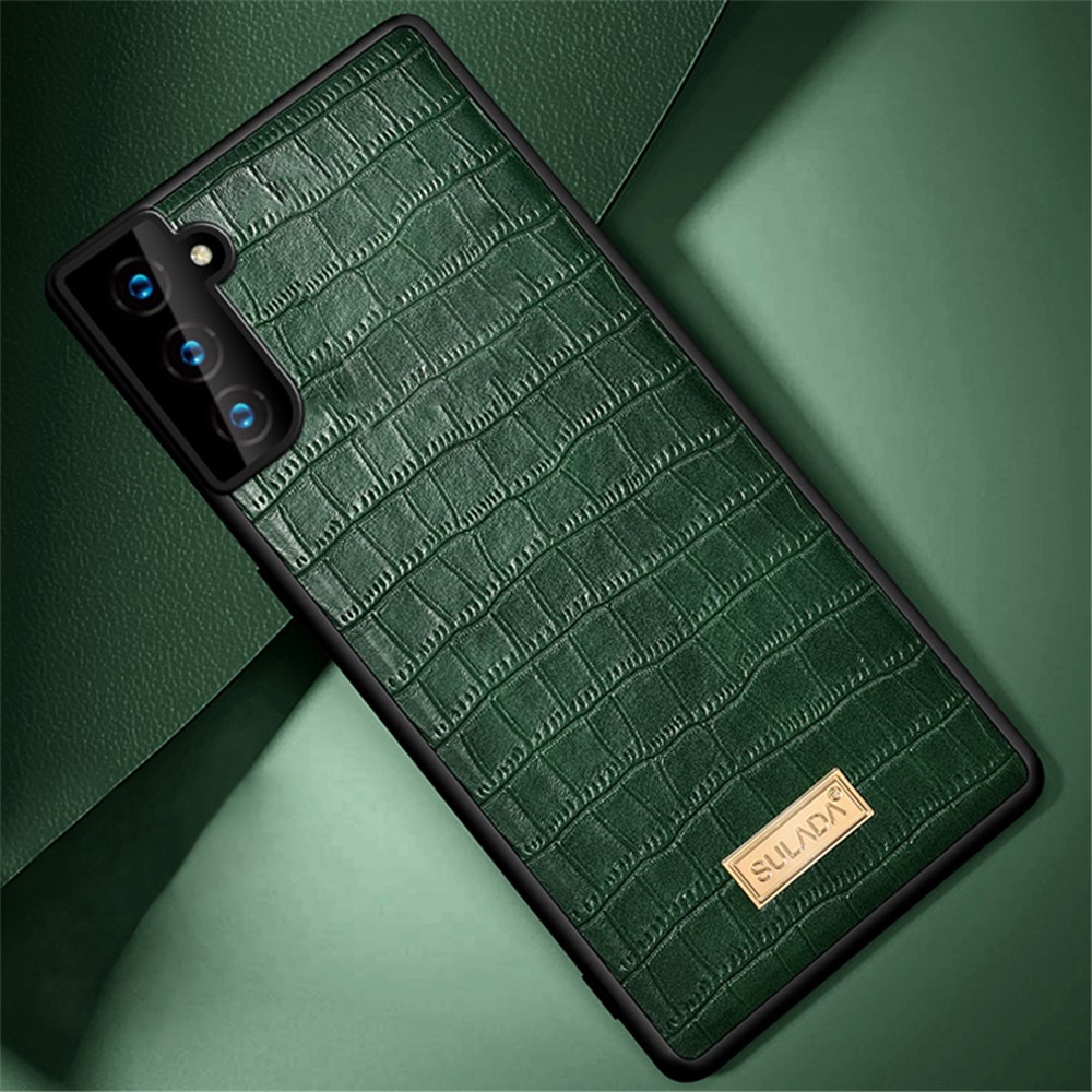 SULADA Crocodile Texture Leather TPU Protector Case for Samsung Galaxy S21+ 5G - Green-1