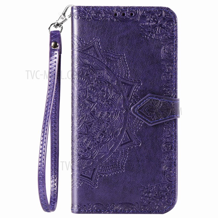 Embossed Mandala Flower Leather Case with Wallet Stand for Samsung Galaxy S21 Ultra 5G - Purple-13