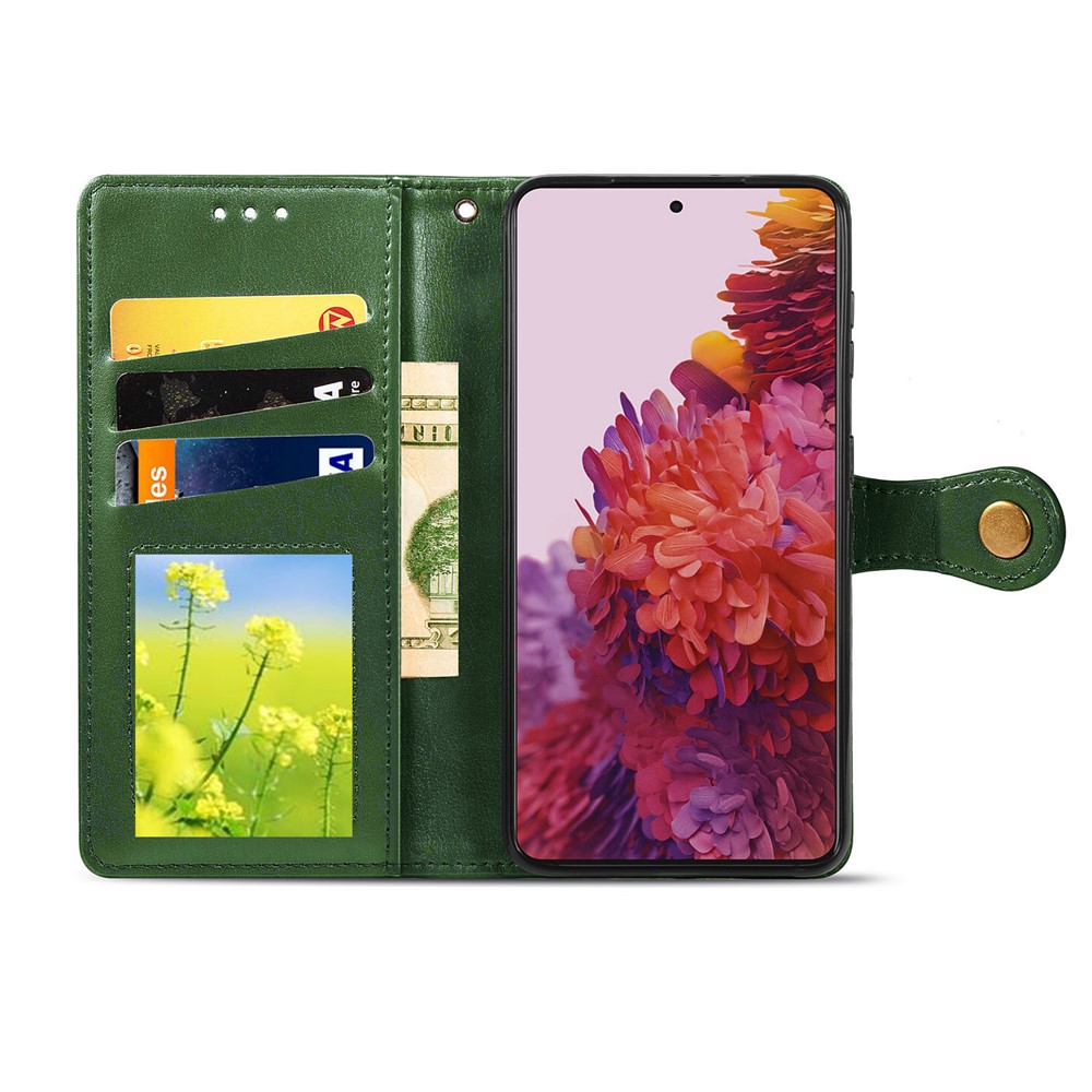 Solid Color Wallet Stand Leather Phone Shell for Samsung Galaxy S21 Ultra - Blackish Green-3