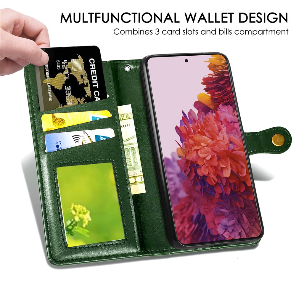 Solid Color Wallet Stand Leather Phone Shell for Samsung Galaxy S21 Ultra - Blackish Green-5