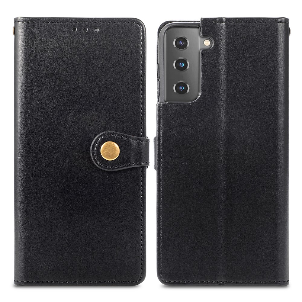 Solid Color Wallet Stand Leather Phone Shell for Samsung Galaxy S21+ - Black-3
