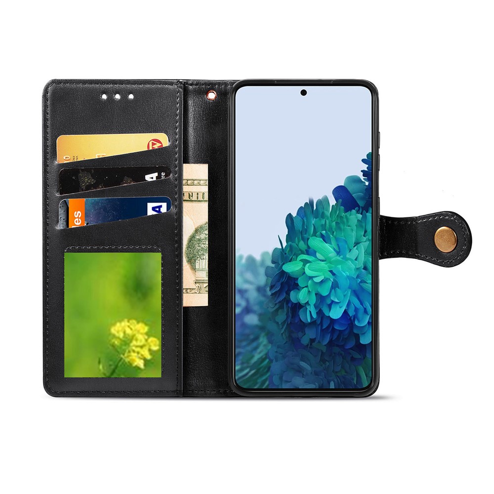Solid Color Wallet Stand Leather Phone Shell for Samsung Galaxy S21+ - Black-4