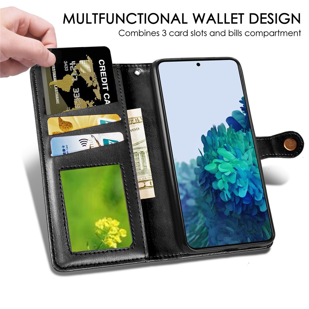 Solid Color Wallet Stand Leather Phone Shell for Samsung Galaxy S21+ - Black-6
