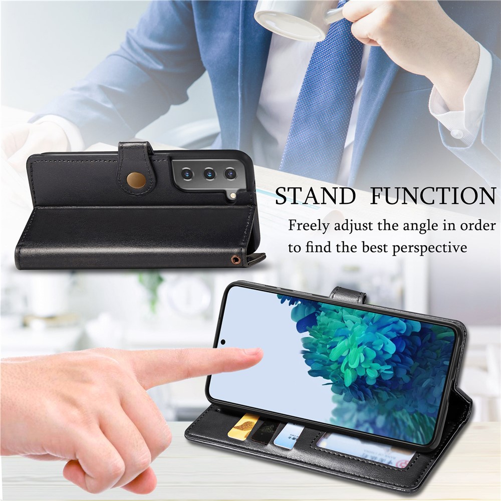 Solid Color Wallet Stand Leather Phone Shell for Samsung Galaxy S21+ - Black-9