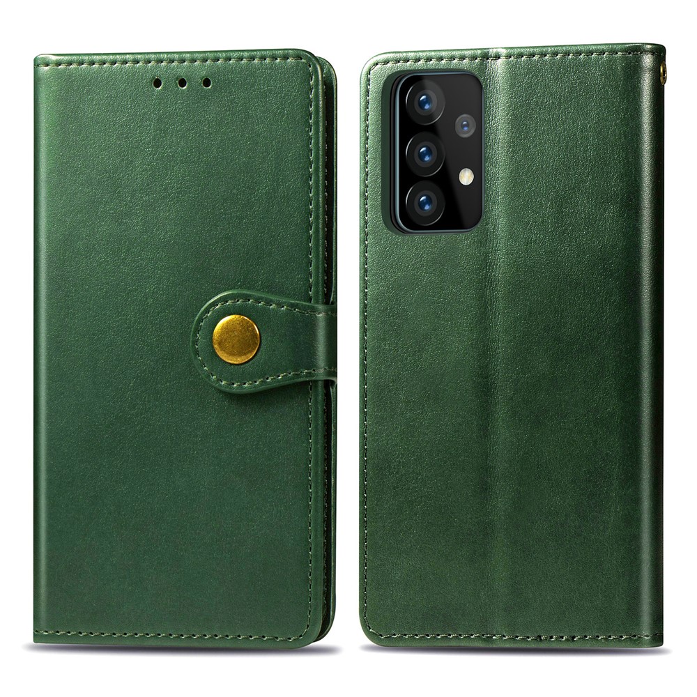 Solid Color Wallet Stand Leather Phone Shell for Samsung Galaxy A52 5G - Blackish Green-2