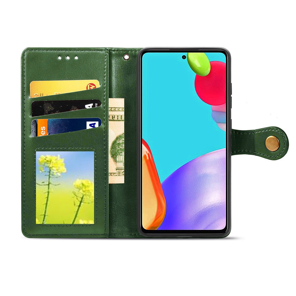 Solid Color Wallet Stand Leather Phone Shell for Samsung Galaxy A52 5G - Blackish Green-3
