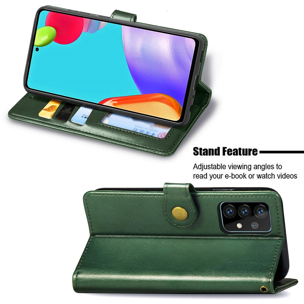 Solid Color Wallet Stand Leather Phone Shell for Samsung Galaxy A52 5G - Blackish Green-4