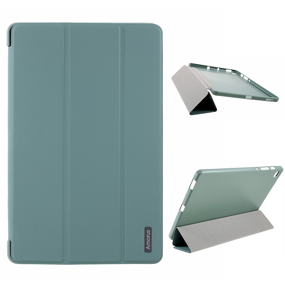 Amorus Soft TPU Back Tri Fold Stand Cuir Protective Case Pour Samsung Galaxy Tab S6 Lite P610 / P615 / S6 Lite (2022) - Vert